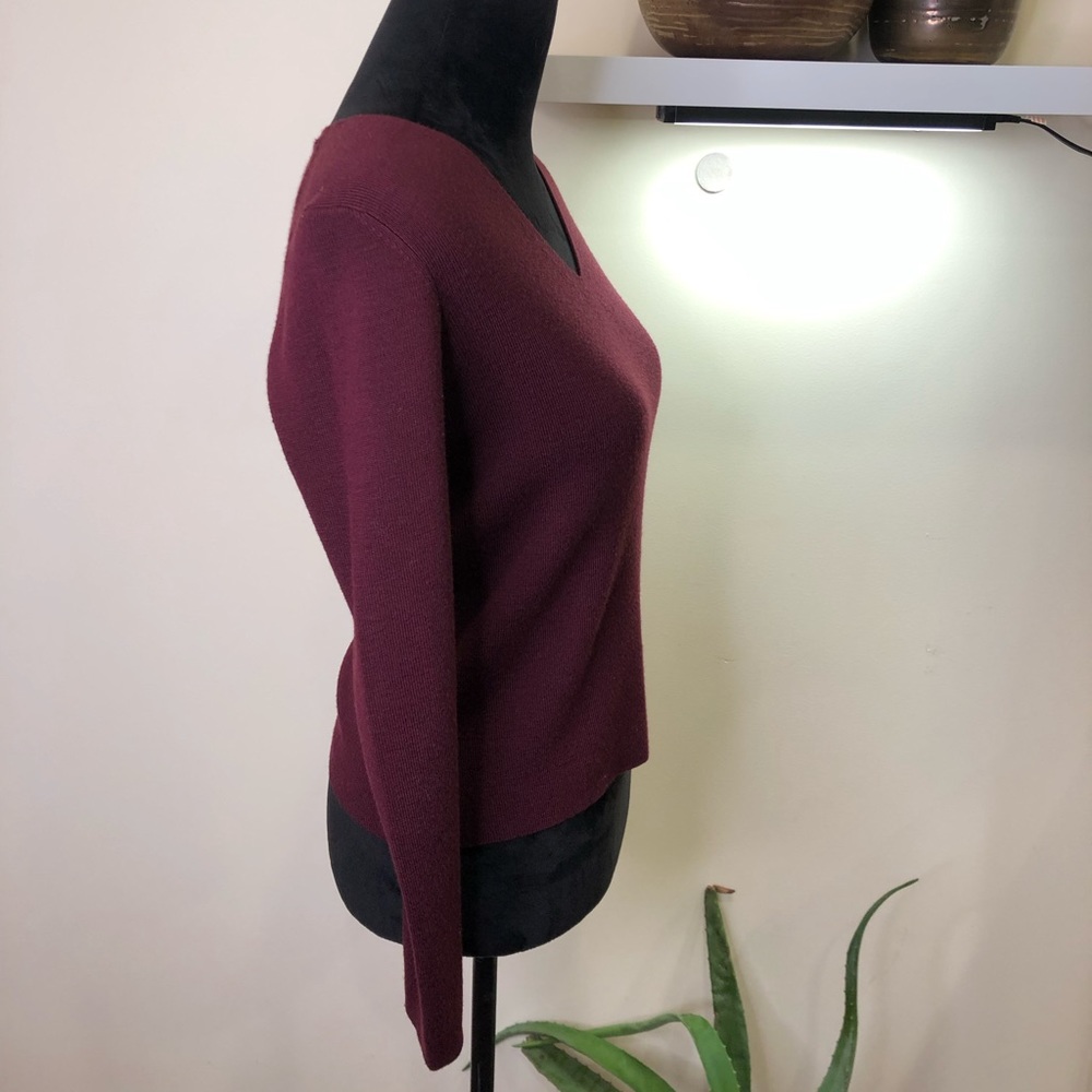 Ann Taylor LOFT Wool Cashmere Burgundy Blend V-Neck Sweater Small - Picture 3 of 6